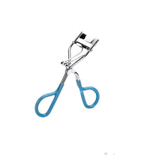 Eyelash curler with blue handles on a white background
