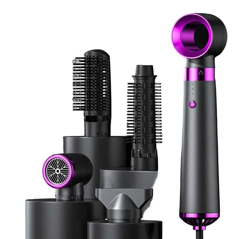 Hair dryer with attachments on a dark background