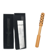 Three Germanium Beauty Massaging Wands in Red, Purple, and Rose Gold metallic finishes.